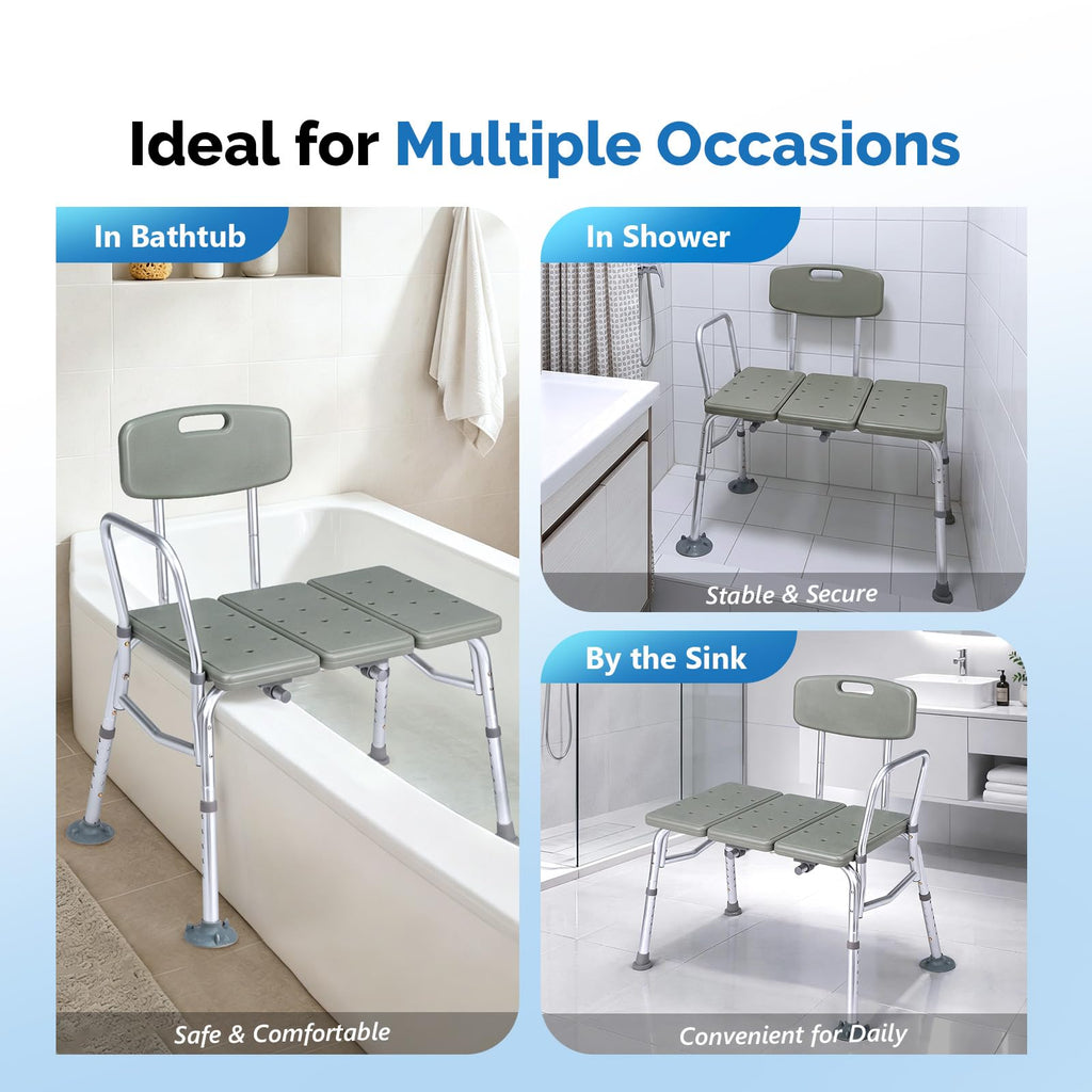 Height Adjustable Tub Transfer Bench Shower Chair with Backrest B556