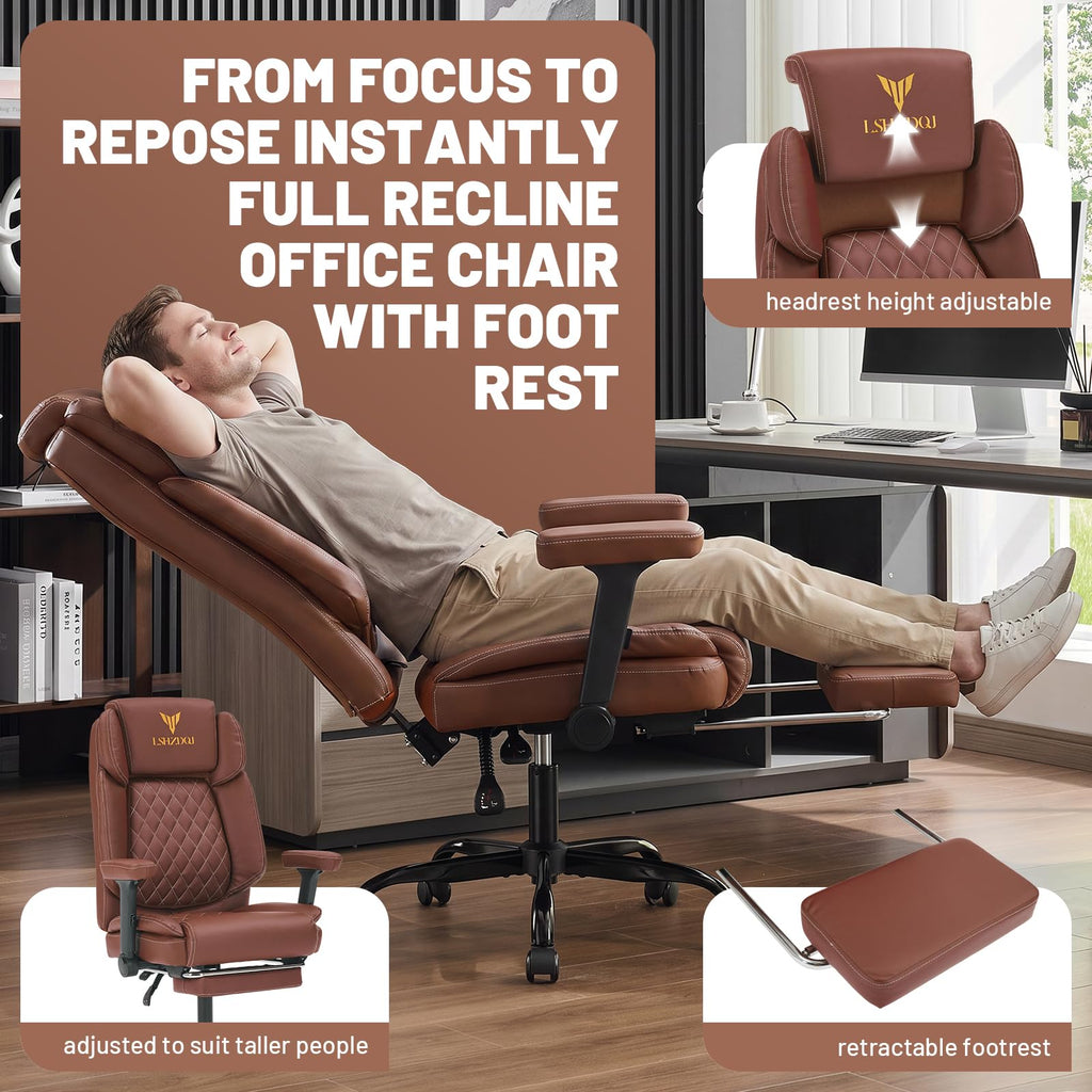 Big Tall Office Chair with Footrest Brown W1584