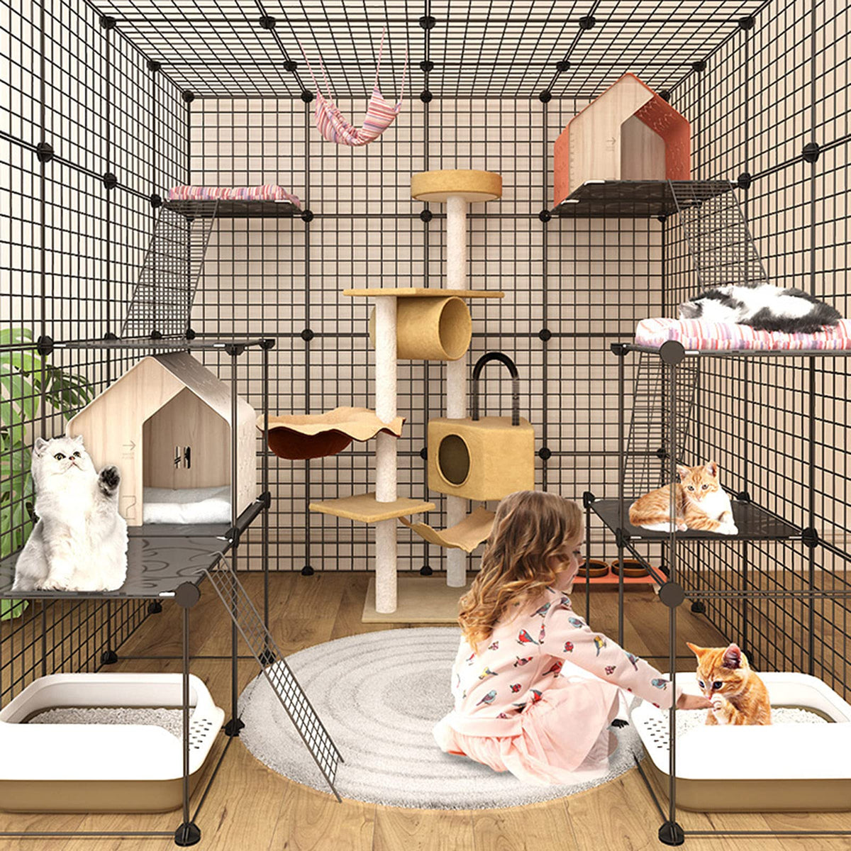 Cat Cage Indoor Playpen Metal Wire Kennel Small Animal Crate Z91339