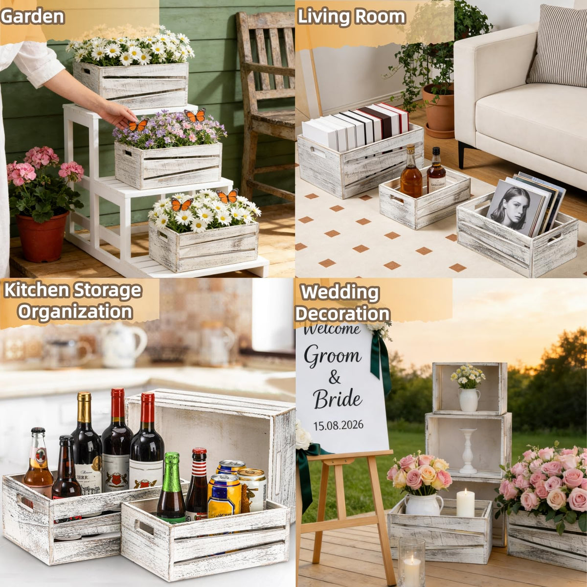 3 Pack Wooden Storage Crates with Handles I72156