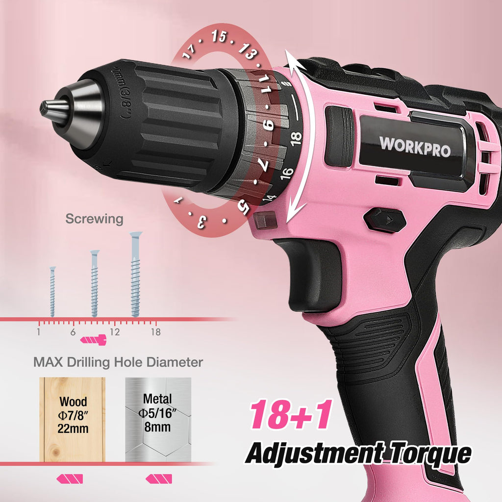 Pink Cordless Drill and 141-Piece Home Tool Kit T32314
