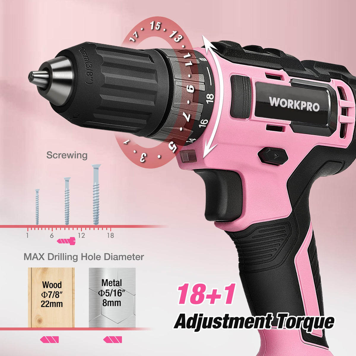 Pink Cordless Drill and 141-Piece Home Tool Kit T32314