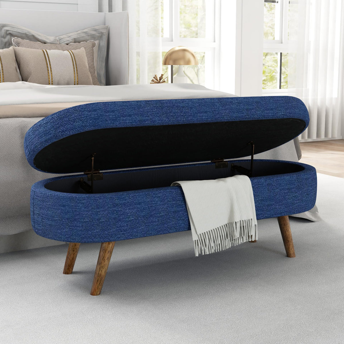 Oval Storage Bench with Rubber Wood Legs K46909