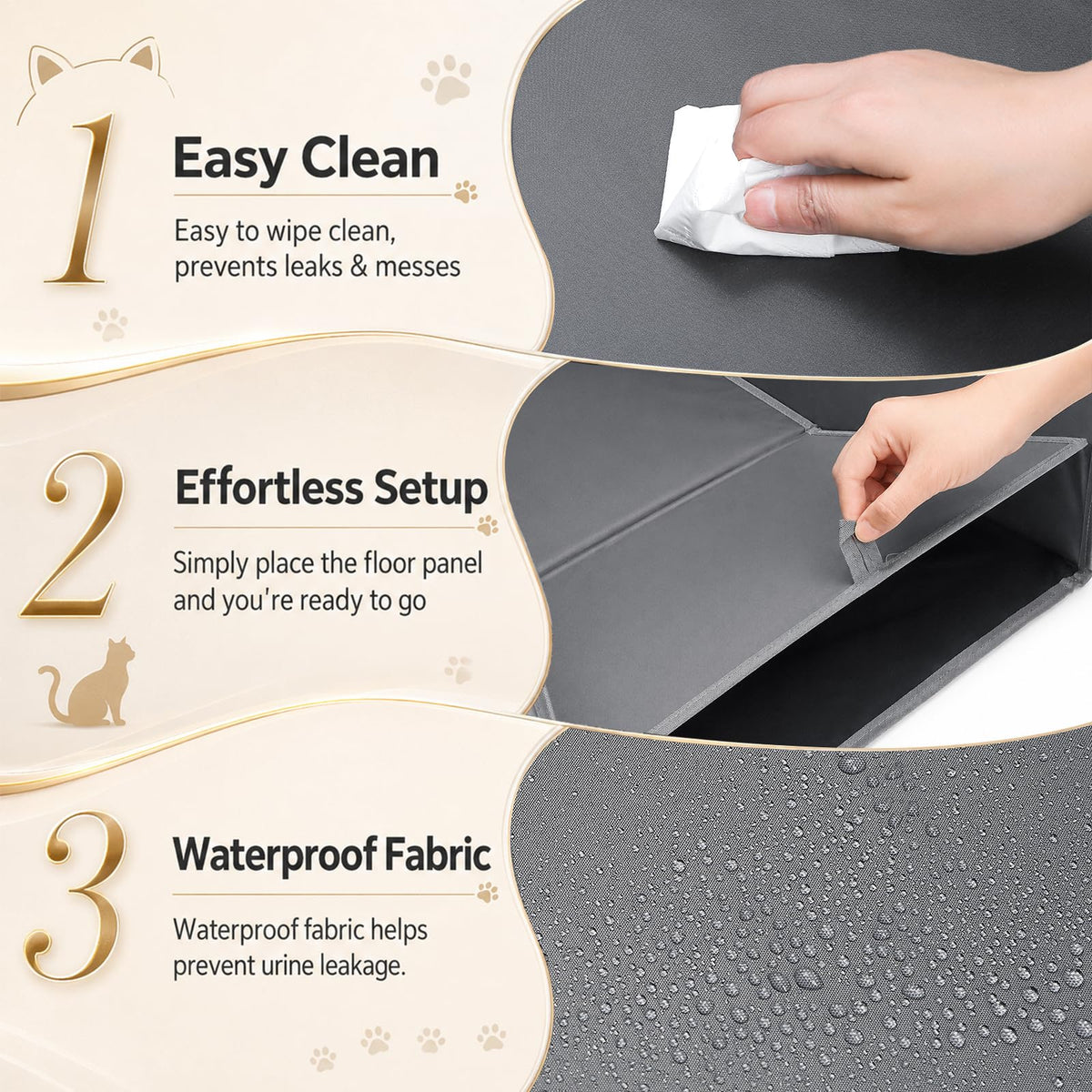 Waterproof Cat Litter Box Enclosure with Removable Mat and 2 Hooks N5423