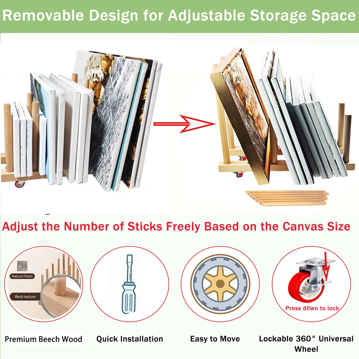 Artwork Storage Rack with Brake Caster Wheels 12in A481