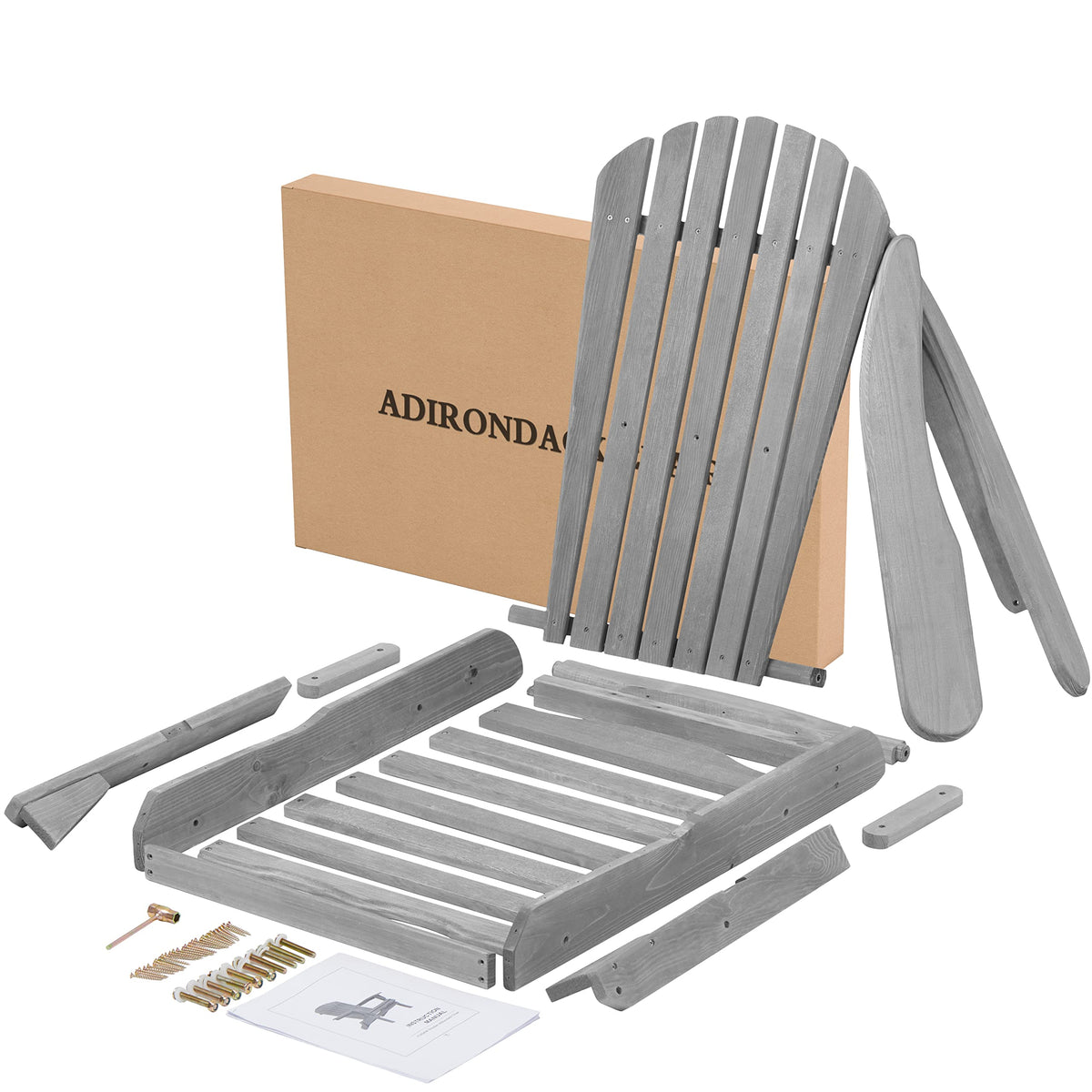 Folding Solid Wood Adirondack Chair Set of 2 Grey Z5410