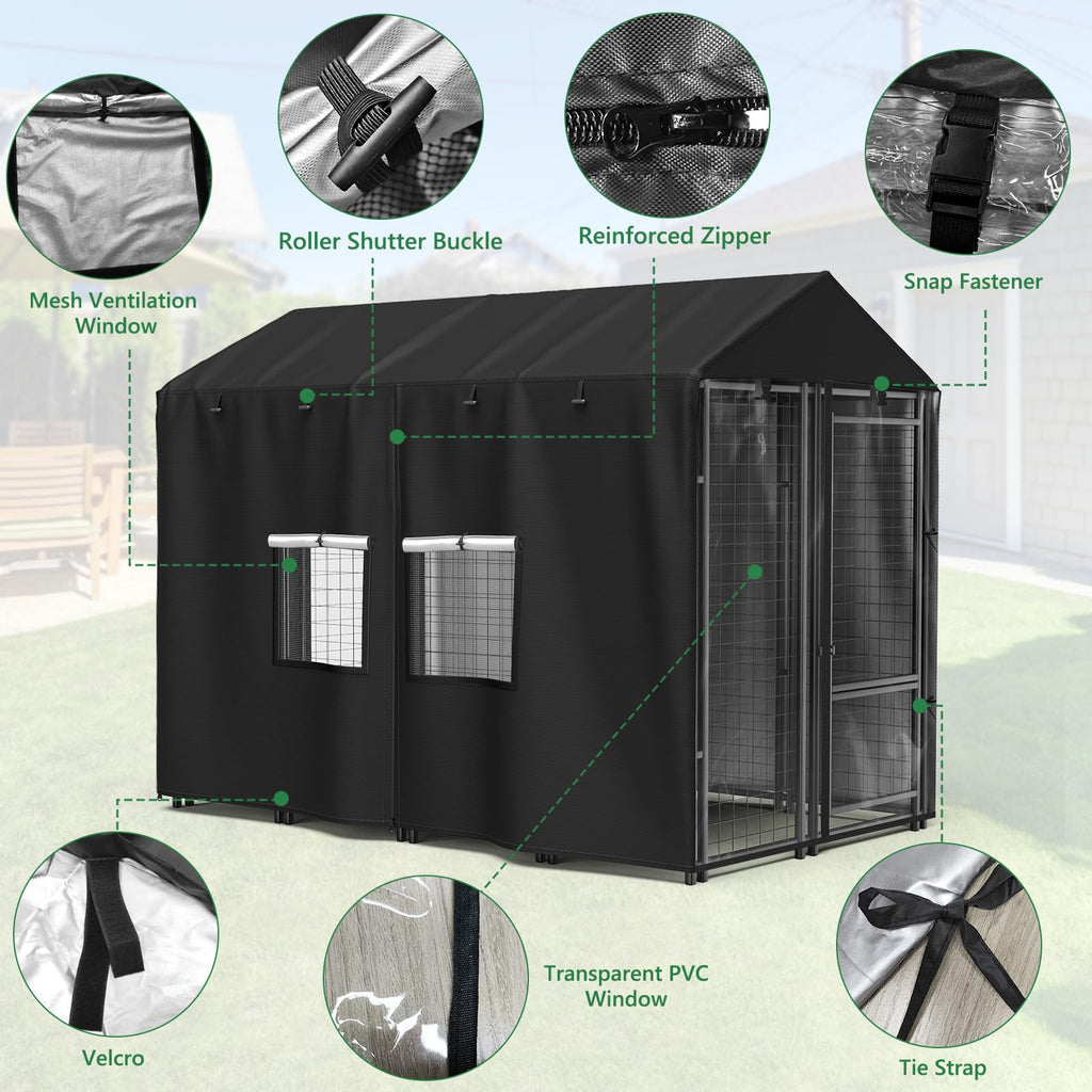 Black Full Coverage Dog Kennel Cover with PVC Window and Mesh Y980