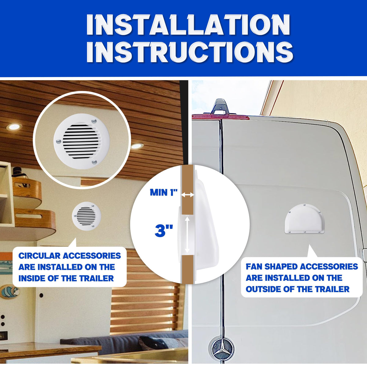 Trailer RV Sidewall Exhaust Vent Fan Kit with Cover, 2 Pack T9035