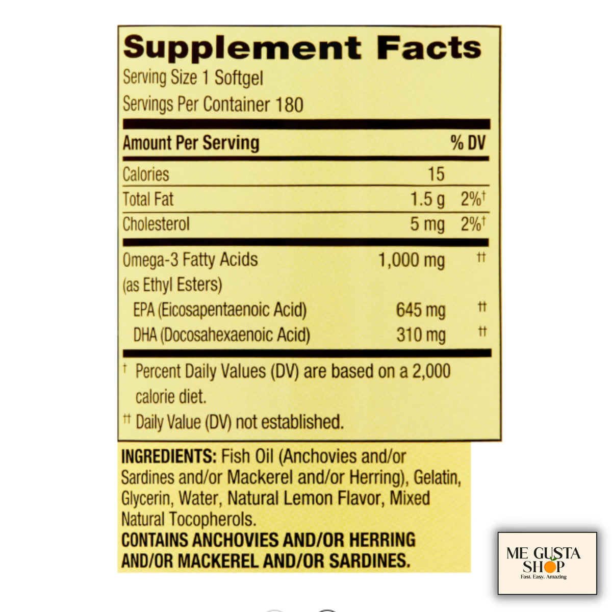 Omega-3 Fish Oil Soft Gels 1000 mg 180 Count Z6274