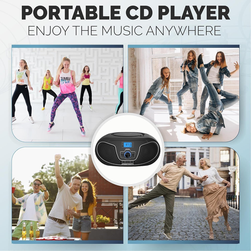 Portable CD Player Boombox with Bluetooth, FM Radio, USB Playback & AUX Input U7178