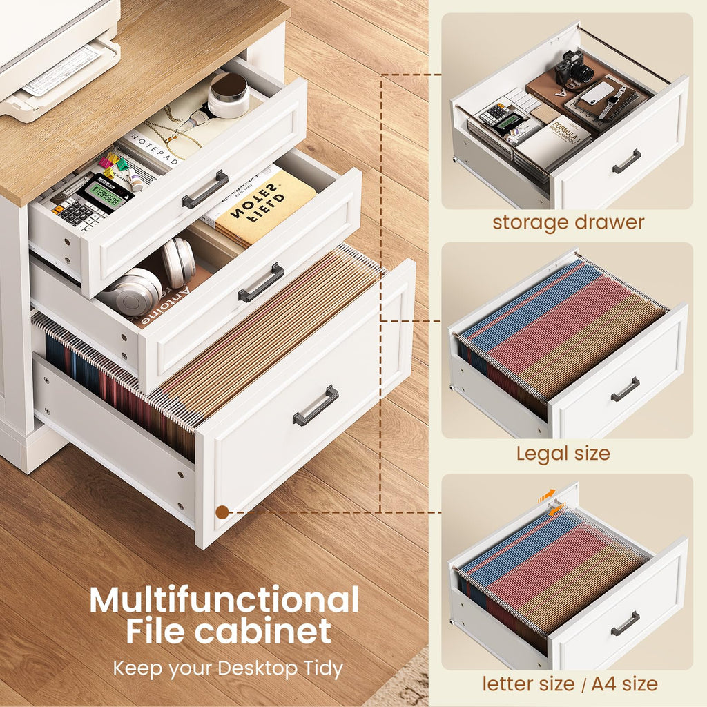 L Shaped Height Adjustable Standing Desk with 3 Drawers R5546