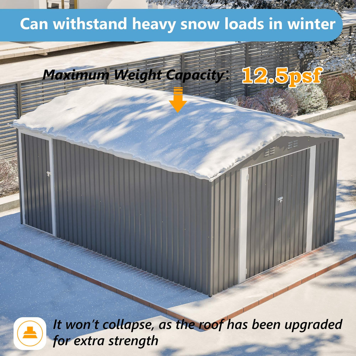 10x14 FT Waterproof Metal Storage Shed with 3 Lockable Doors F44035
