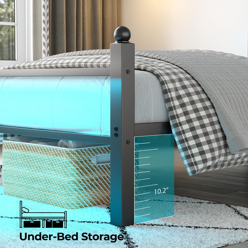 Black Twin Bed Frame with LED Lights and Charging Station Y6000