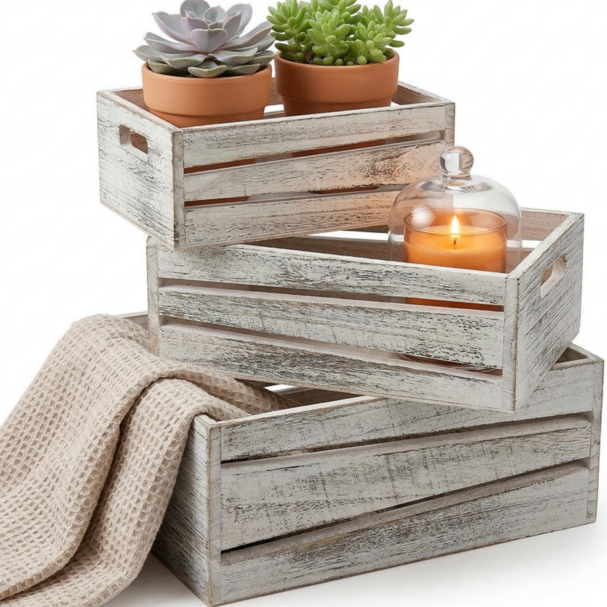 3 Pack Wooden Storage Crates with Handles I72156