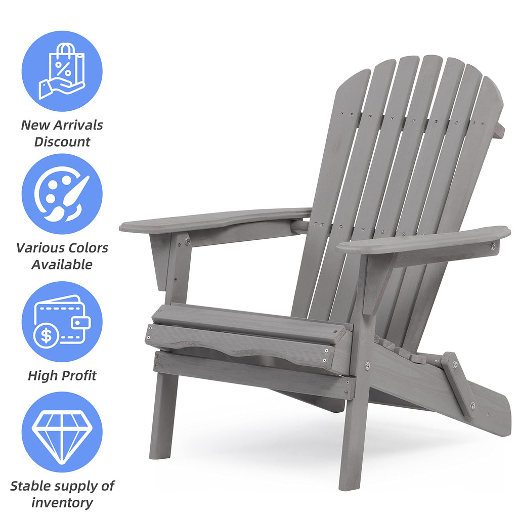 Folding Solid Wood Adirondack Chair Set of 2 Grey Z5410