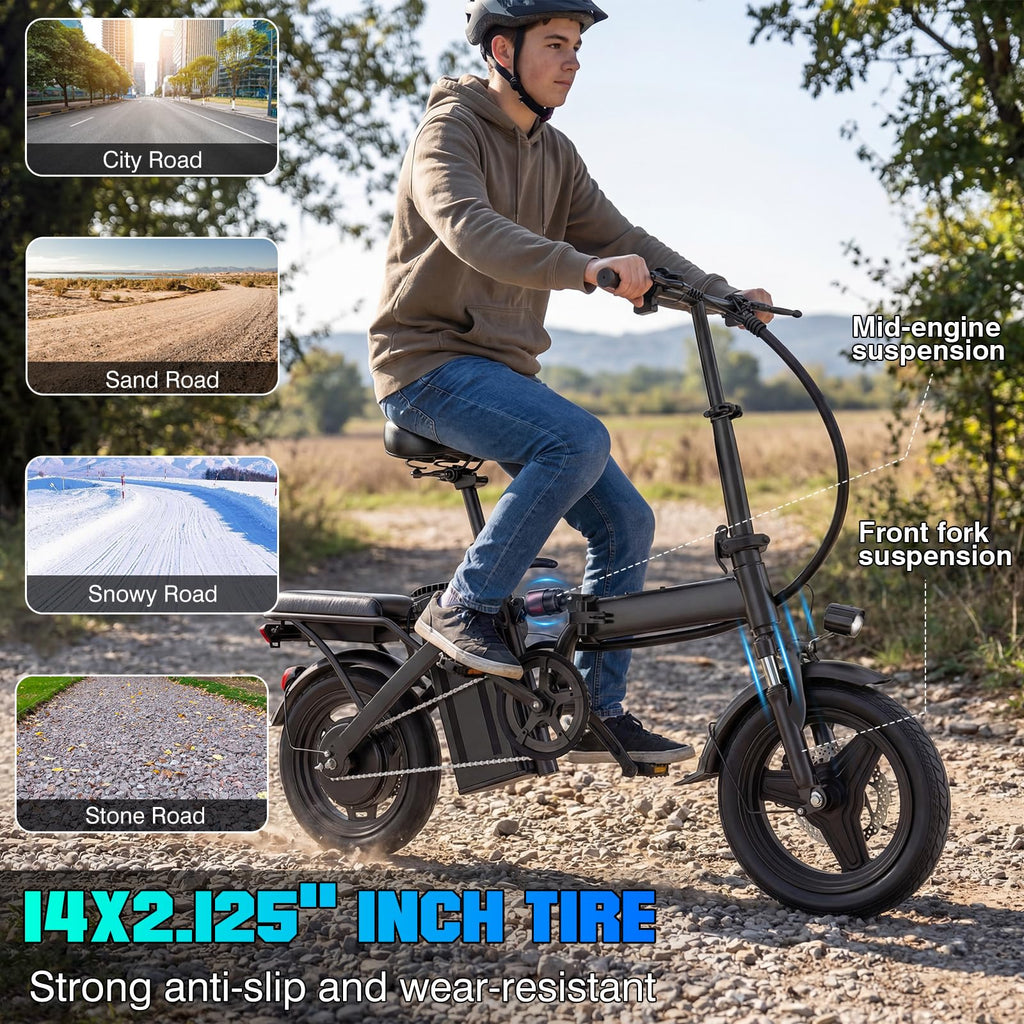 560W Motor 24MPH 32 Miles Range 48V 10Ah Battery 14" Foldable Electric Bike with Basket N167