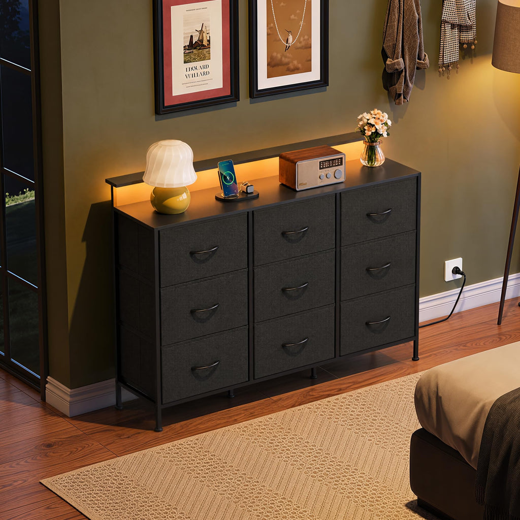 Black 9 Drawer Fabric Dresser H228