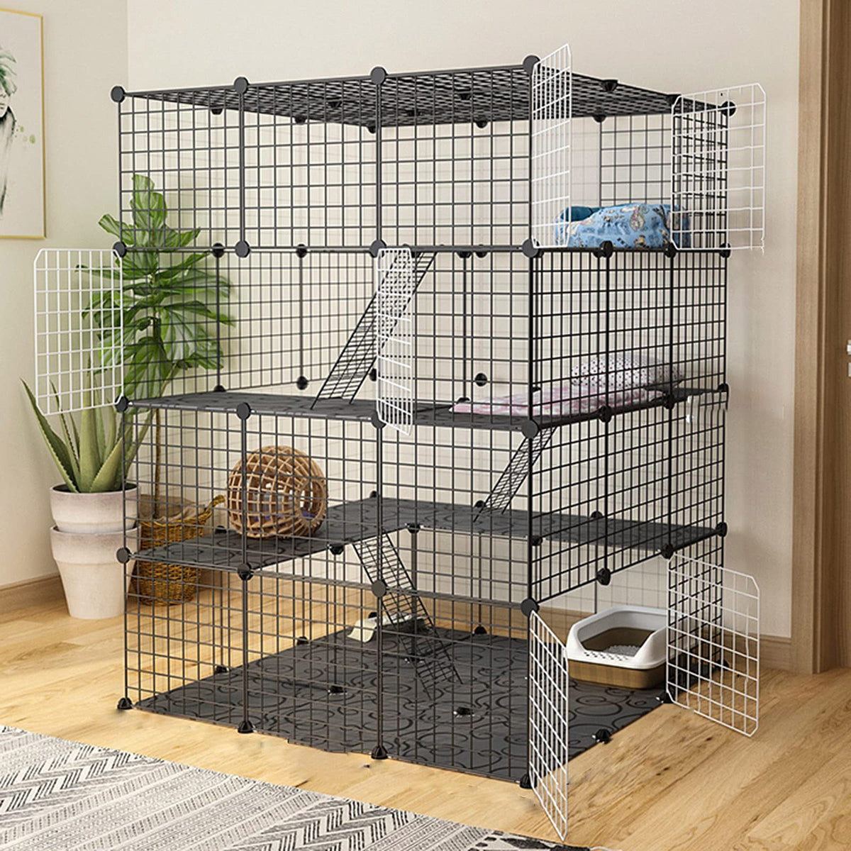 Cat Cage Indoor Playpen Metal Wire Kennel Small Animal Crate Z91339