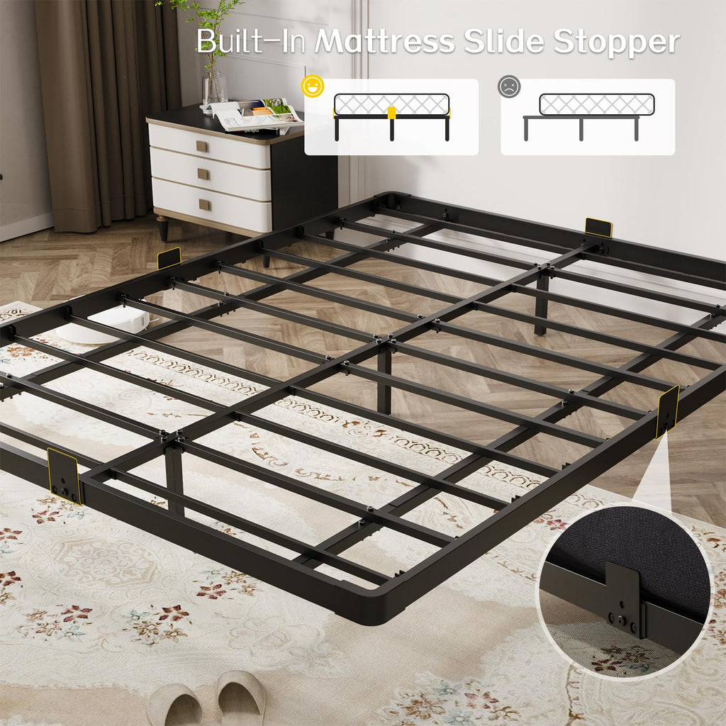 Full Size Metal Floating Bed Frame with LED Light & Charging Station F3717