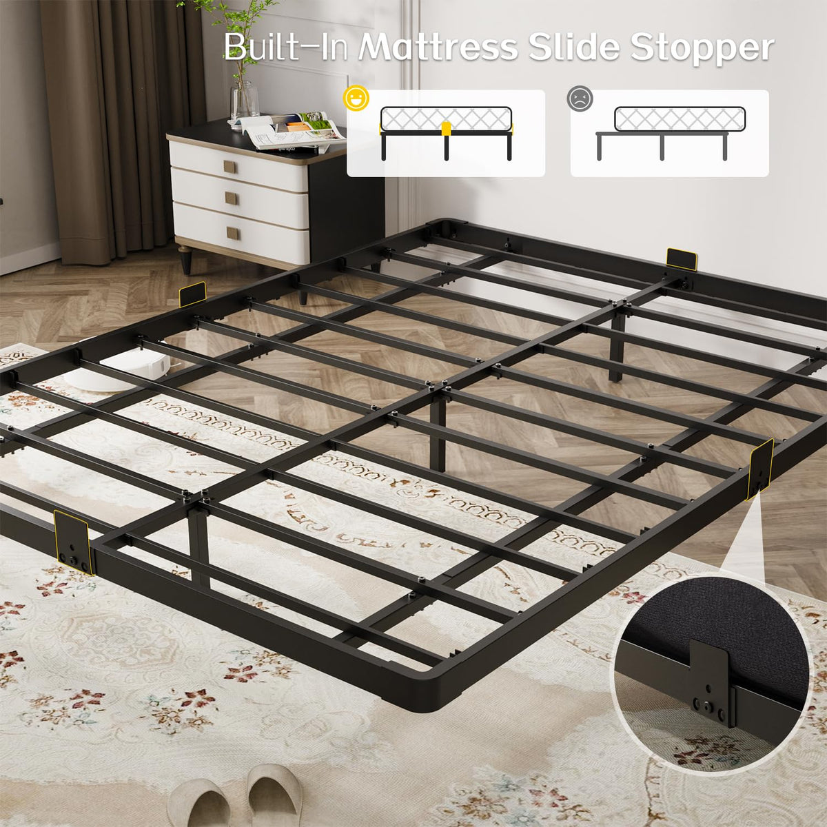 Full Size Metal Floating Bed Frame with LED Light & Charging Station F3717