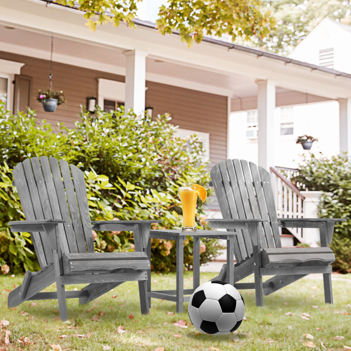 Folding Solid Wood Adirondack Chair Set of 2 Grey Z5410