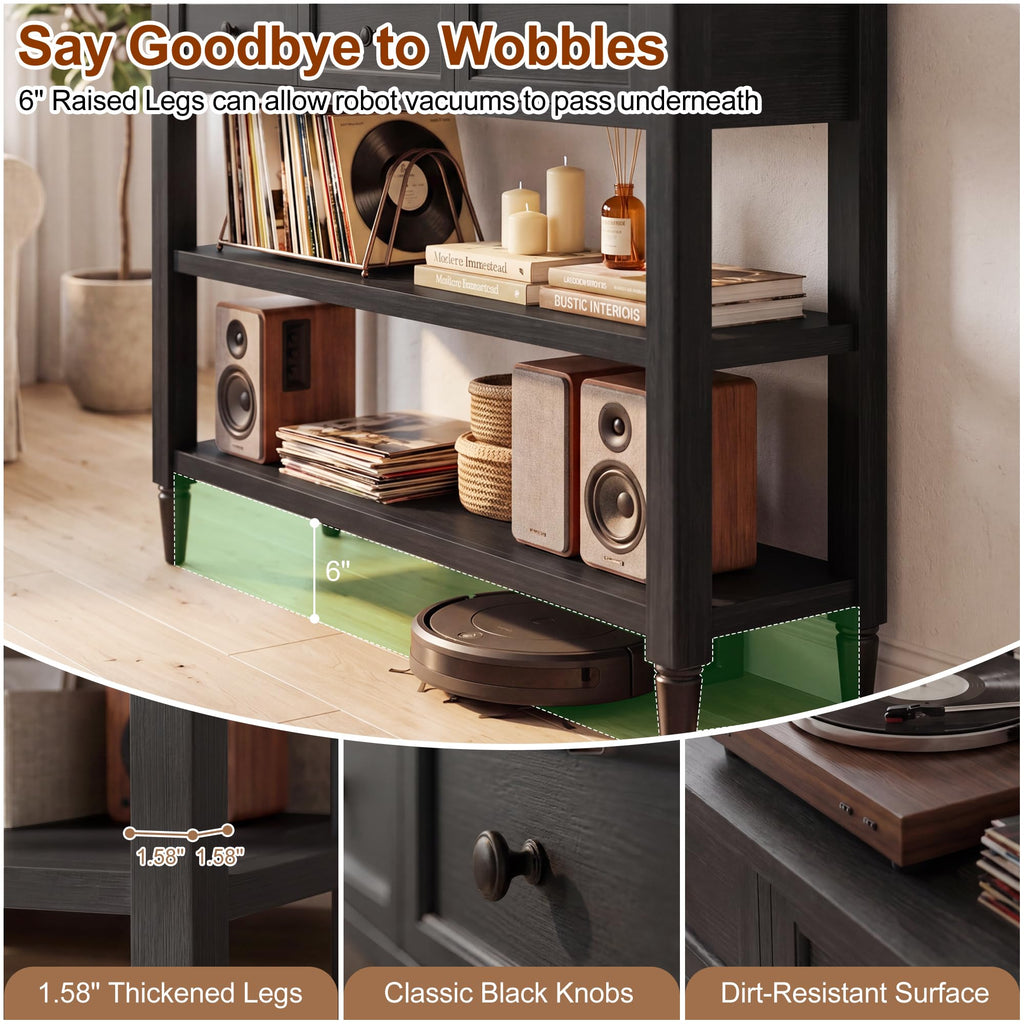 43" Narrow Farmhouse Console Table with 3 Drawers and 2 Shelves H2516