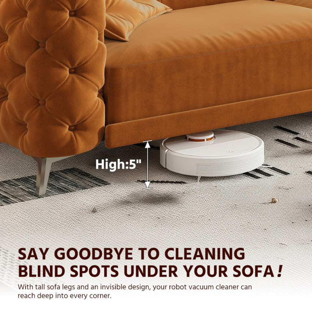 Orange Convertible Pull Out Sofa Bed Velvet Sleeper Sofa E2061