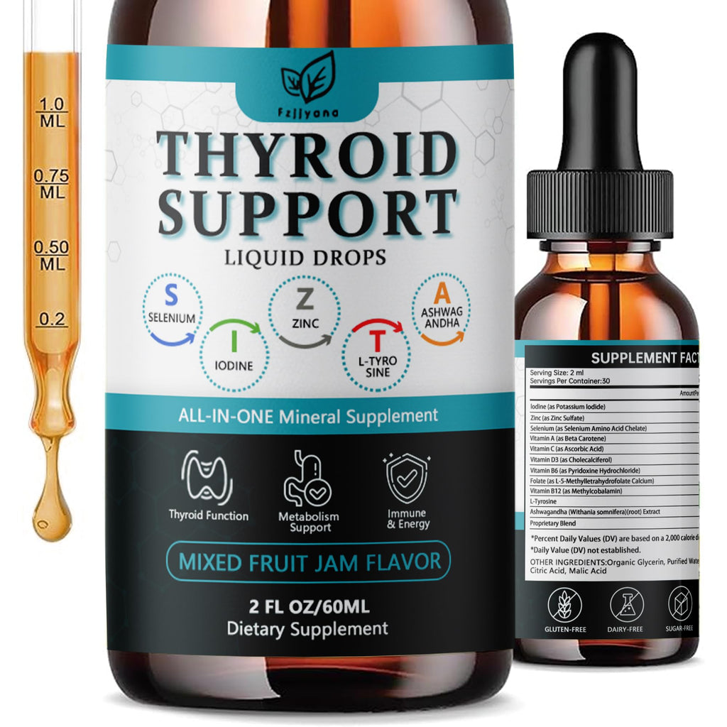 Liquid Thyroid Support Drops with Selenium Zinc Iodine L-Tyrosine Ashwagandha R447747
