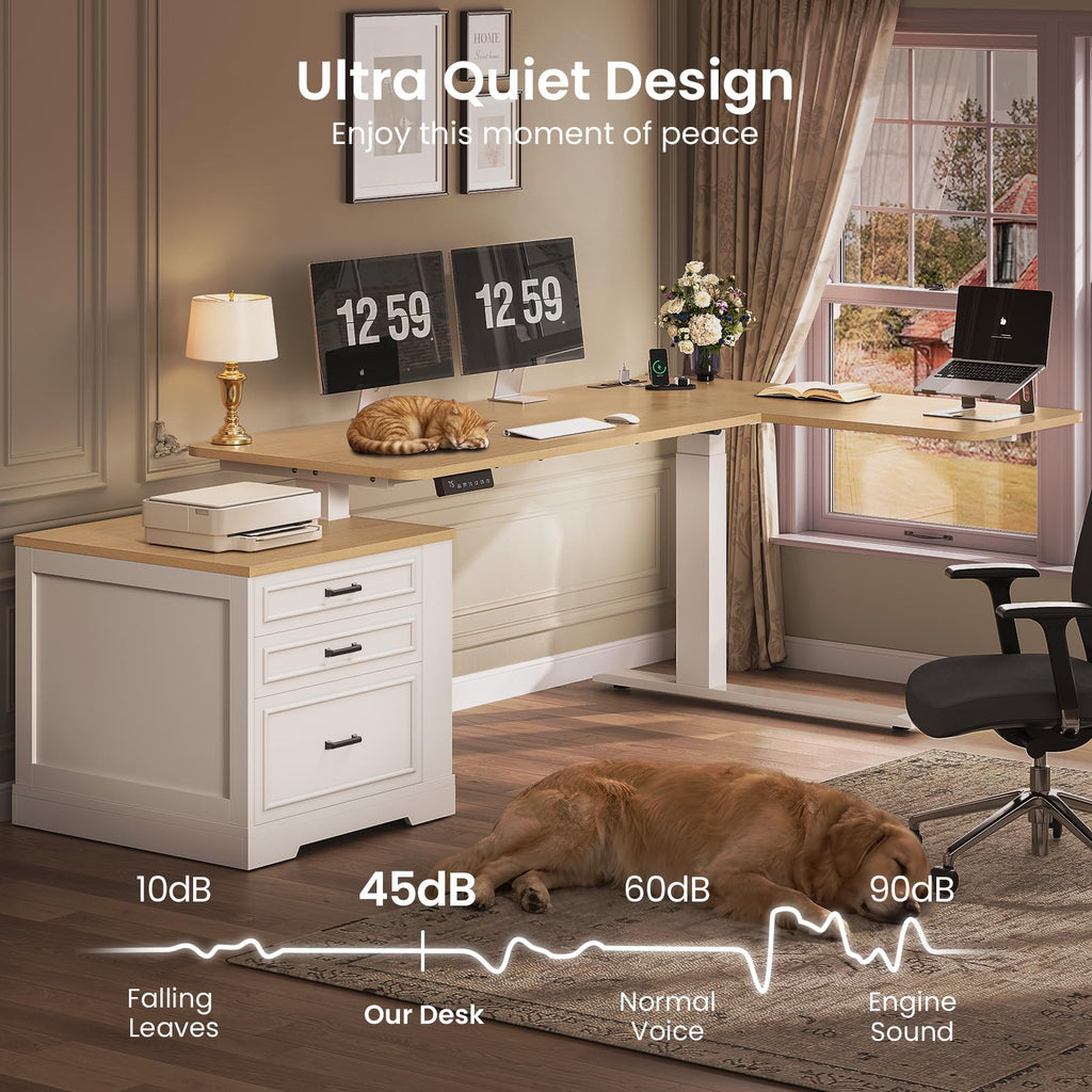 L Shaped Height Adjustable Standing Desk with 3 Drawers R5546
