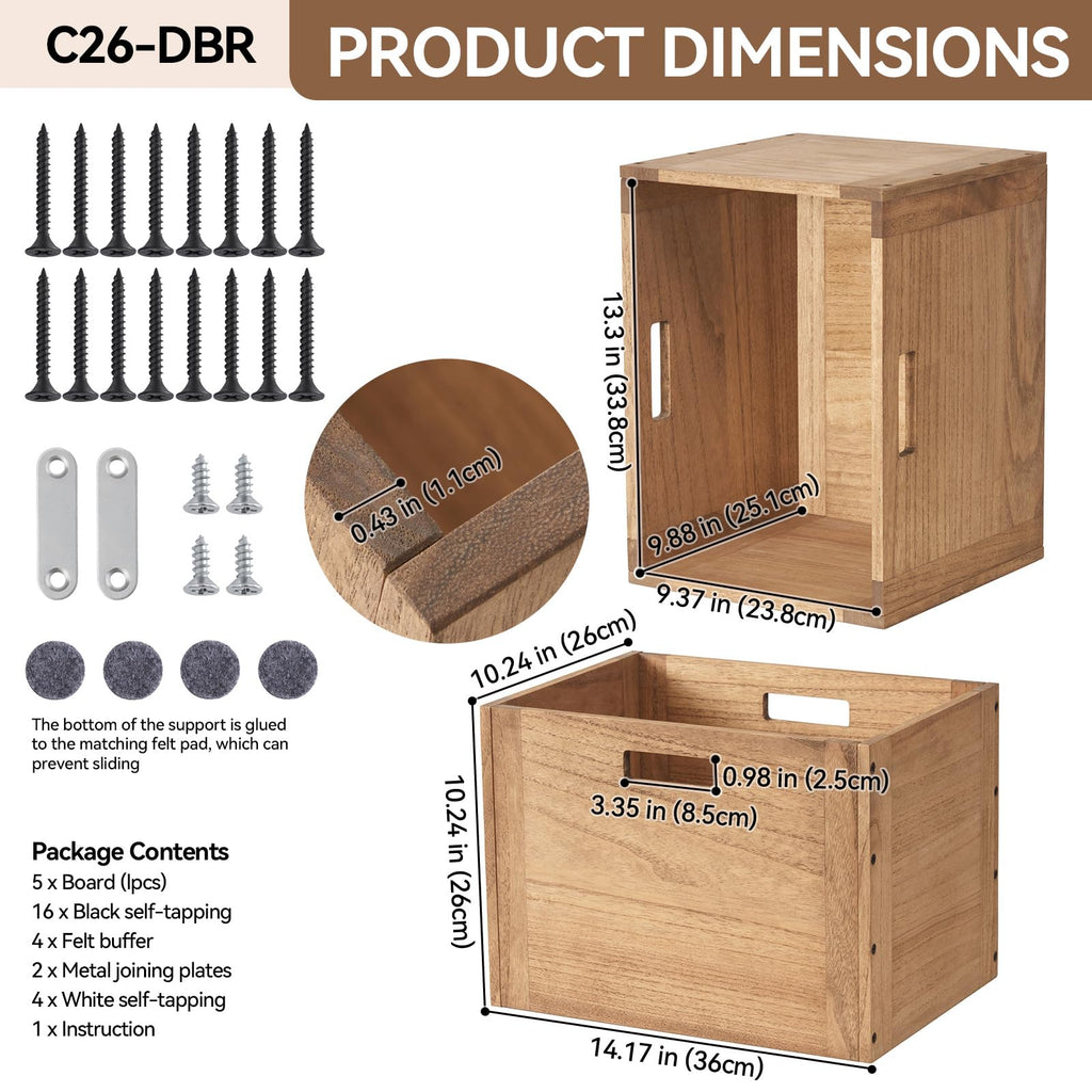 Brown Stackable Wood Storage Cube with Handles Q371