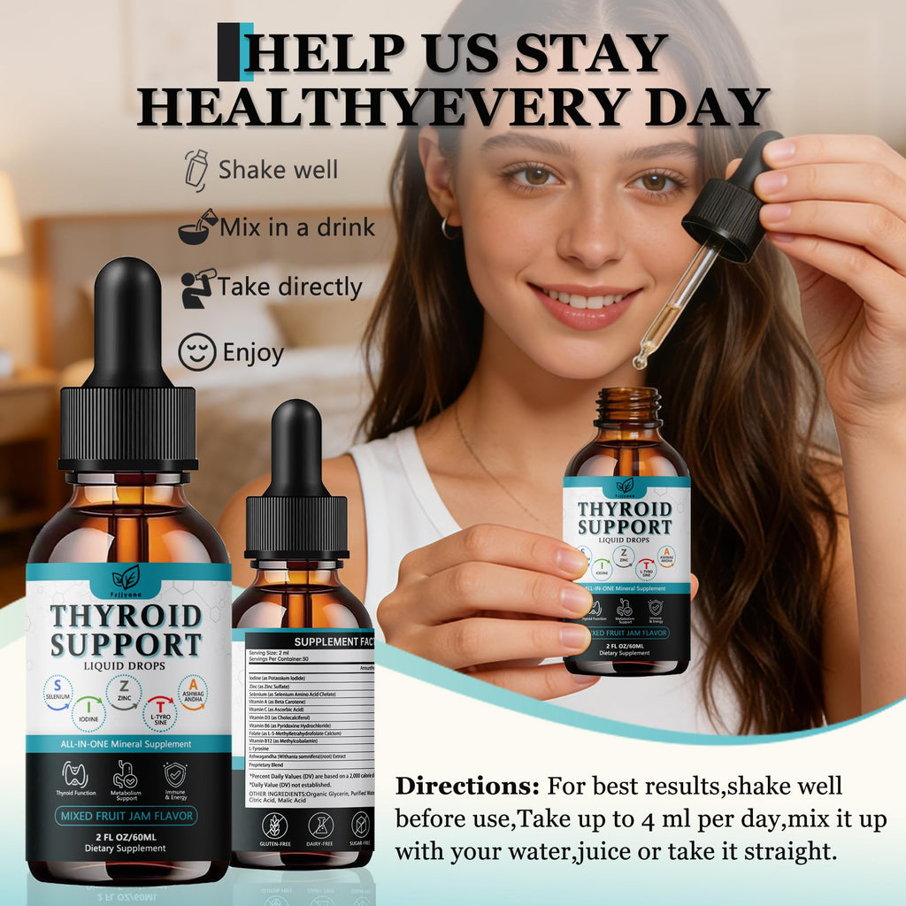 Liquid Thyroid Support Drops with Selenium Zinc Iodine L-Tyrosine Ashwagandha R447747