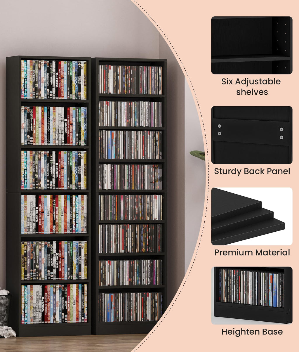 6 Tier Black Adjustable Media Shelf G917351