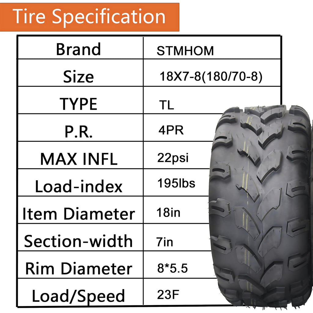 Set of 2 18X7X8 Tubeless ATV/UTV Tires 4 PR T152