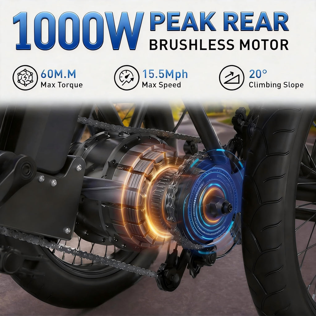 Folding Electric Tricycle 1000W 48V 18" Tire S2500