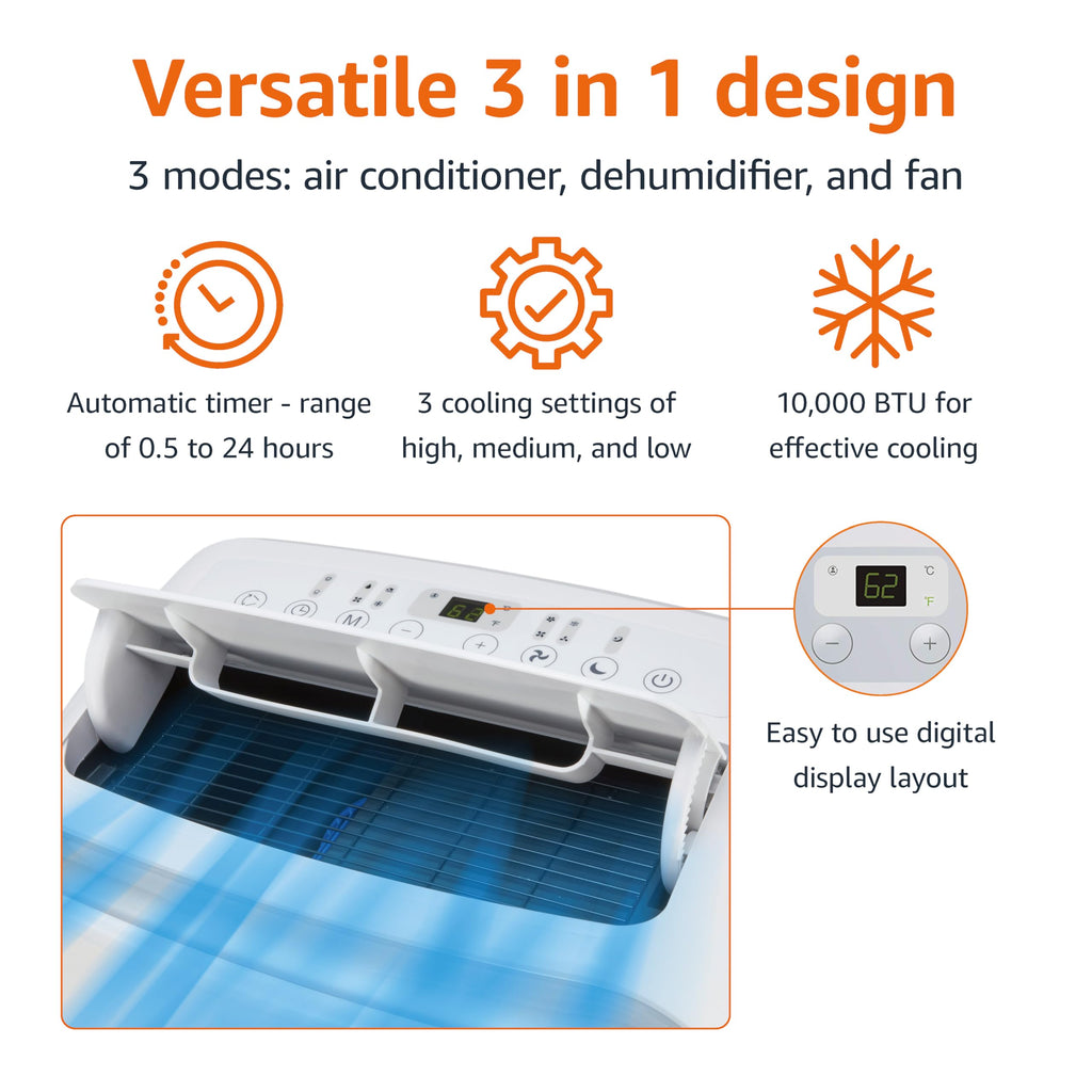 3-In-1 Portable Air Conditioner with Remote, 10000 BTU, White M1773