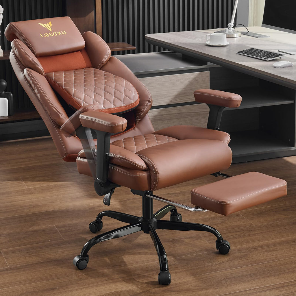 Big Tall Office Chair with Footrest Brown W1584