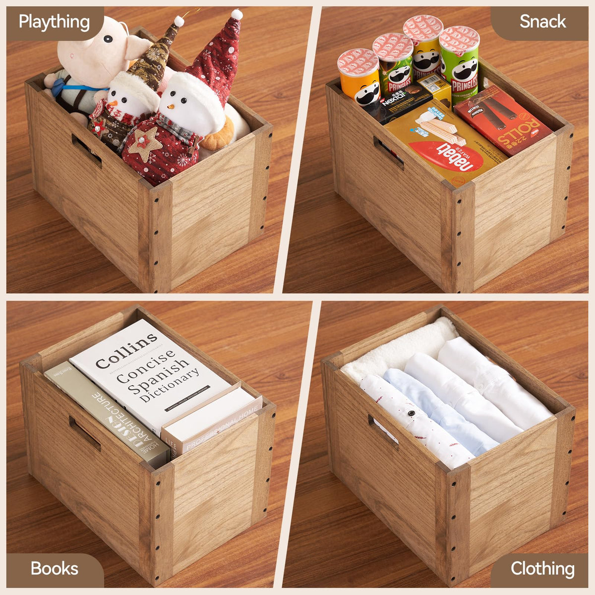 Brown Stackable Wood Storage Cube with Handles Q371