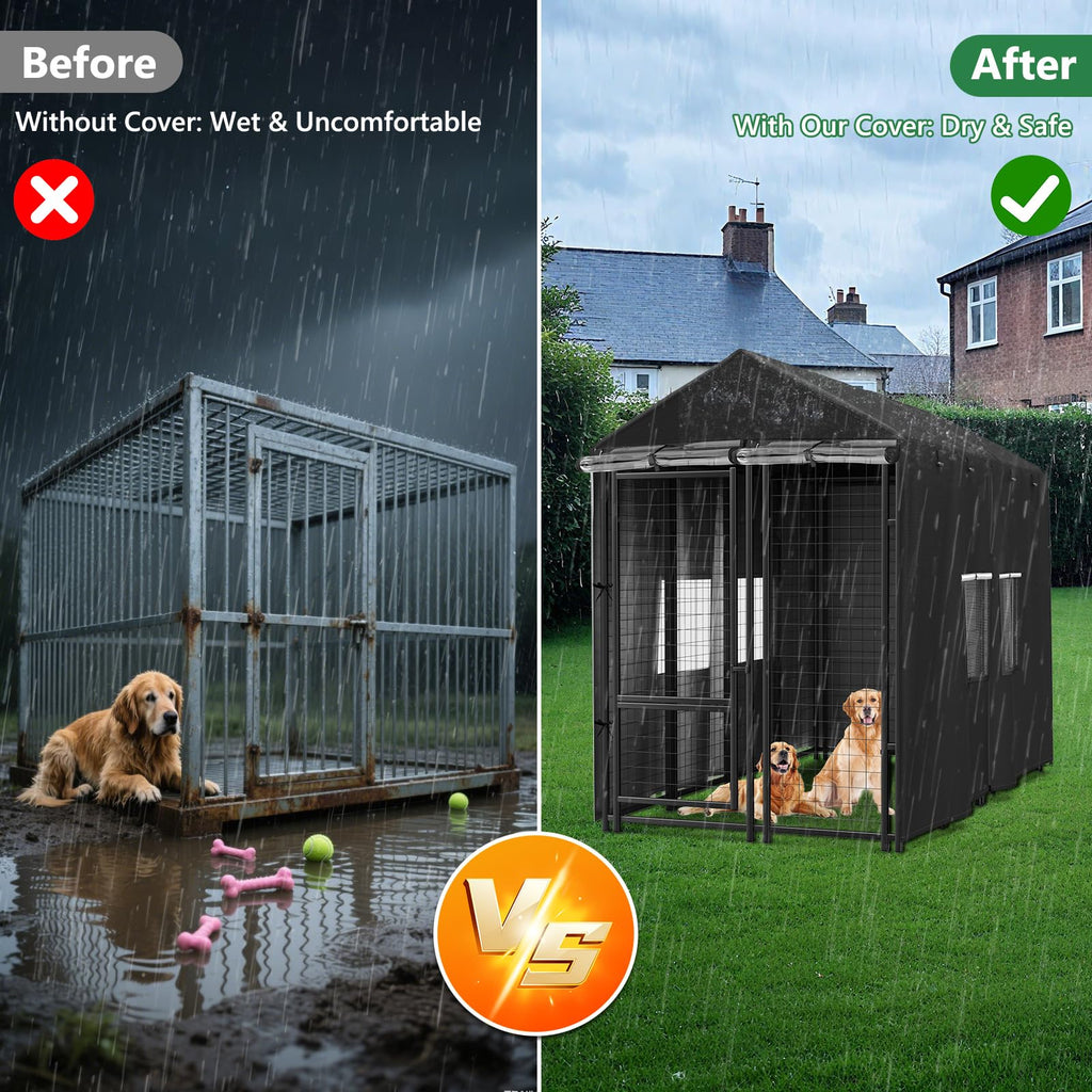Black Full Coverage Dog Kennel Cover with PVC Window and Mesh Y980