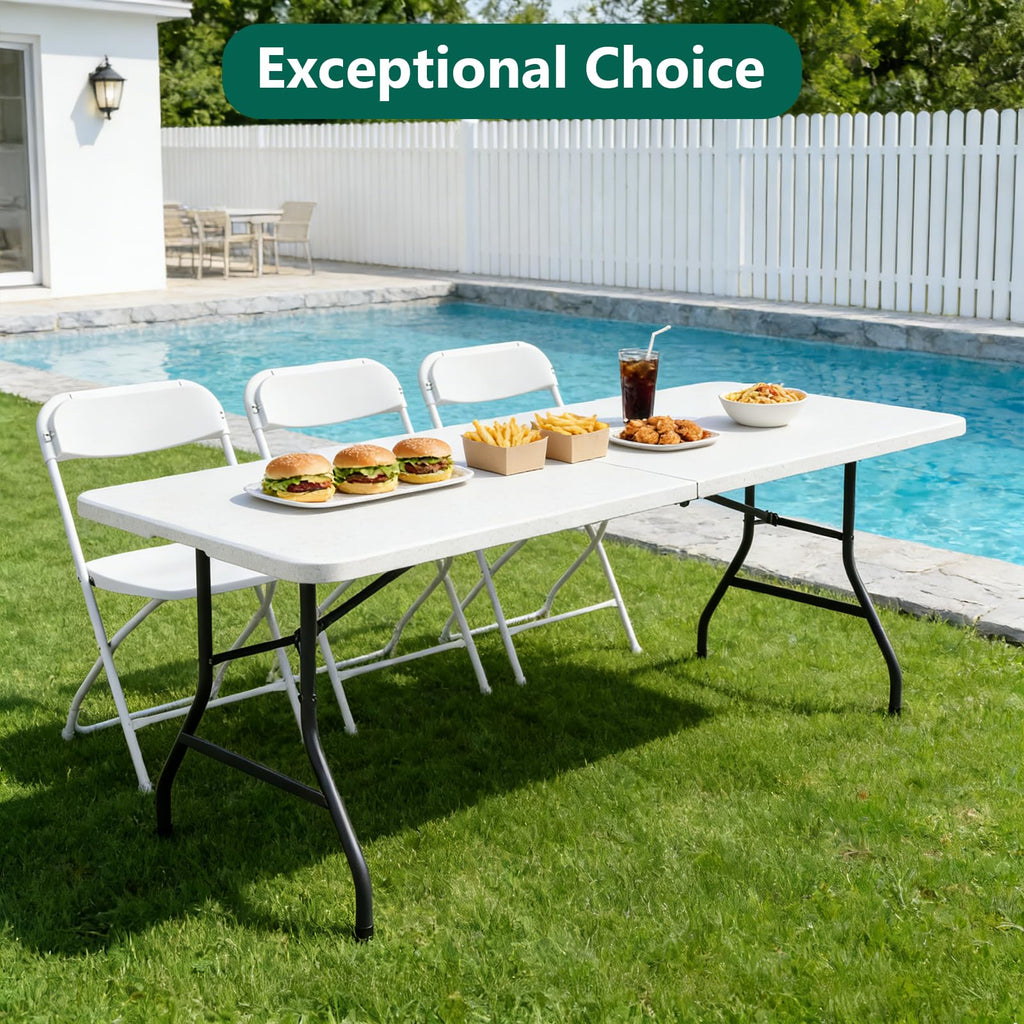 6FT Heavy Duty Plastic Folding Table with Steel Legs White T24261
