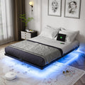 Full Size Metal Floating Bed Frame with LED Light & Charging Station F3717
