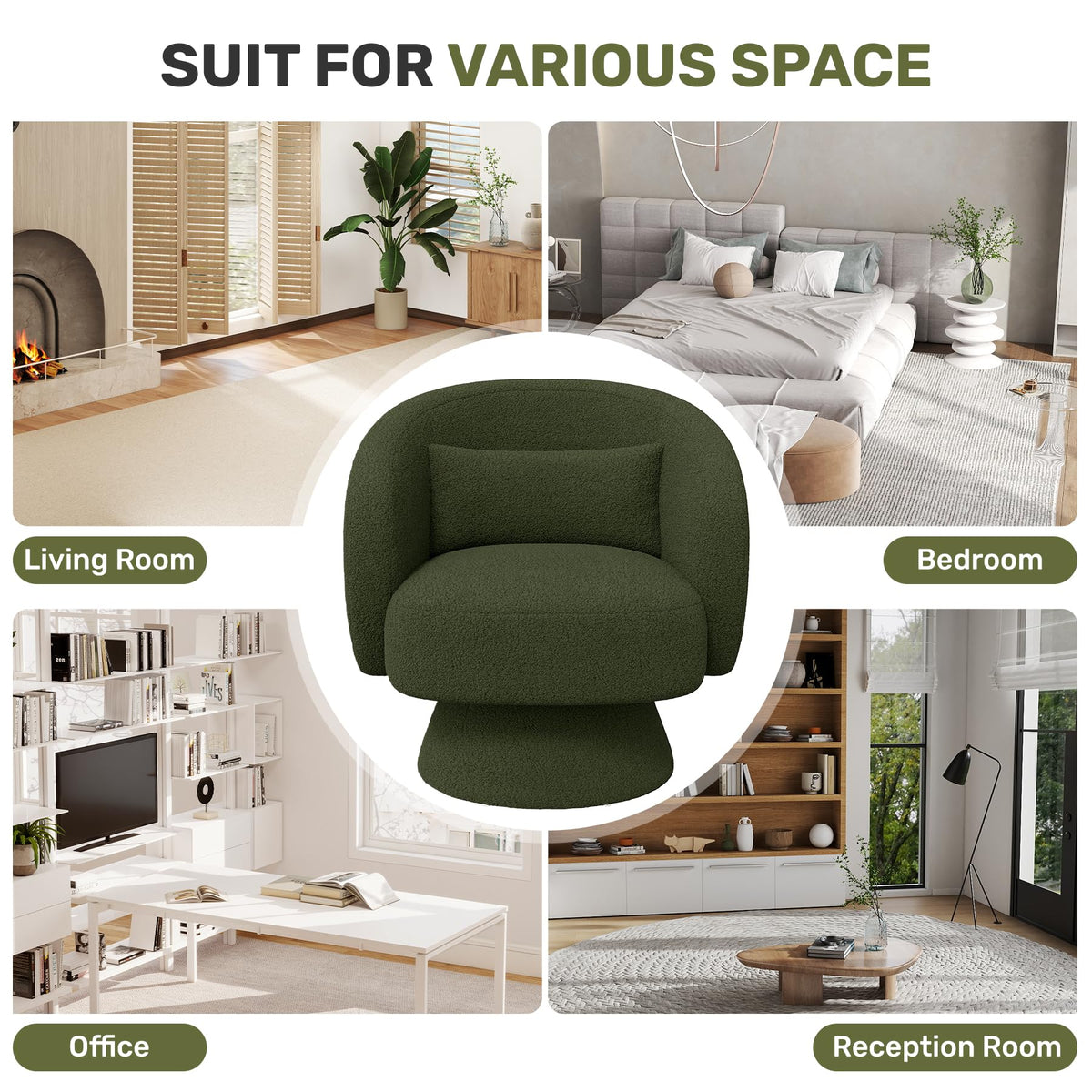 Green Set of 2 Swivel Barrel Accent Chairs S471708