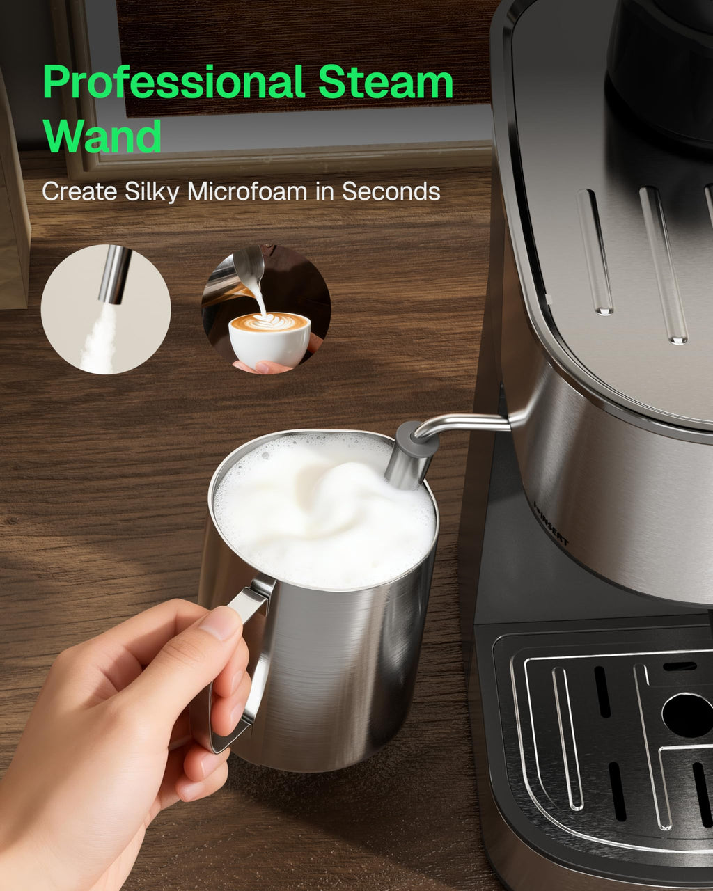 3.5Bar Stainless Steel Espresso Machine with Milk Frother H414541