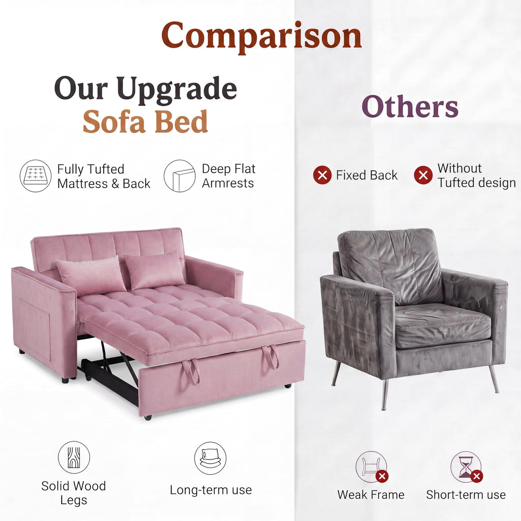 Pink Velvet Convertible Sleeper Sofa Bed V322878