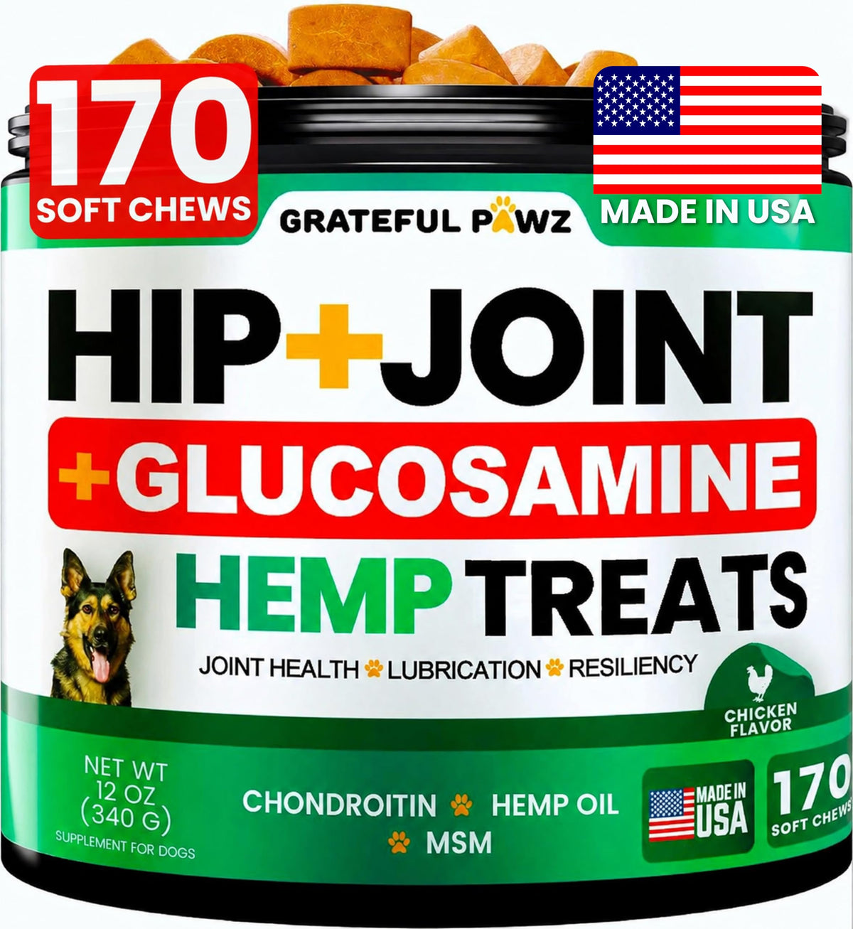 Hemp Hip and Joint Supplement for Dogs 170 Count S9334