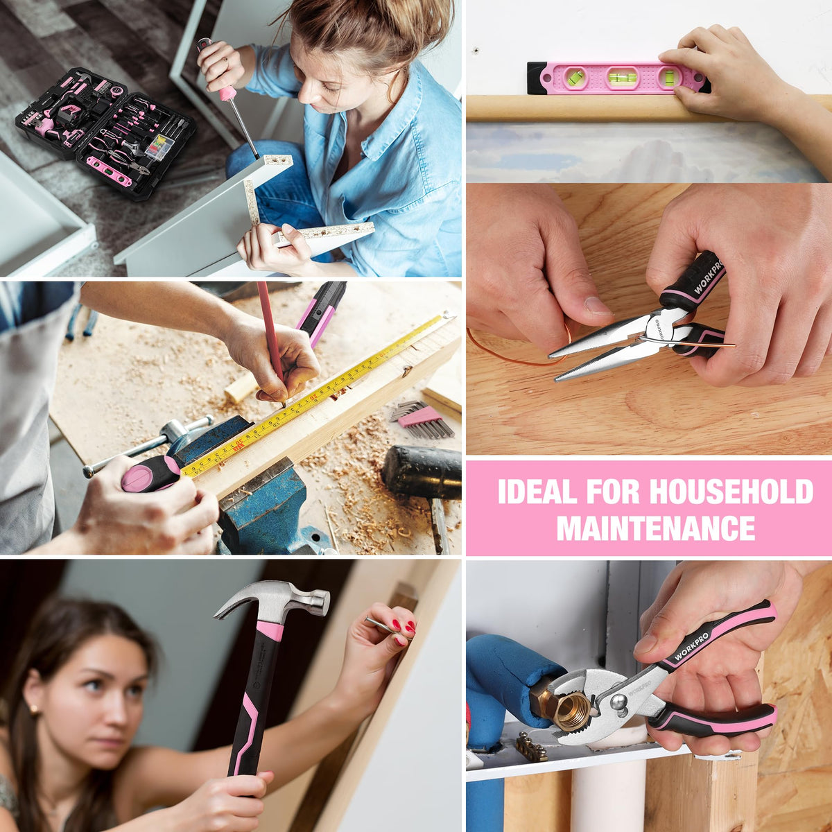 Pink Cordless Drill and 141-Piece Home Tool Kit T32314