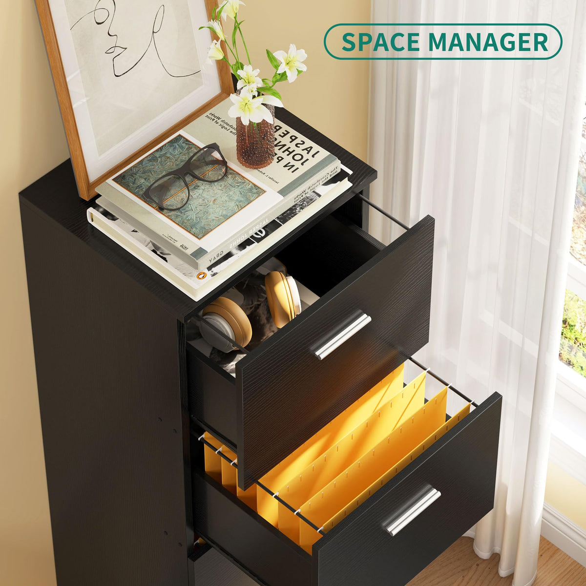 Black 4-Drawer File Cabinet with Lock P28222