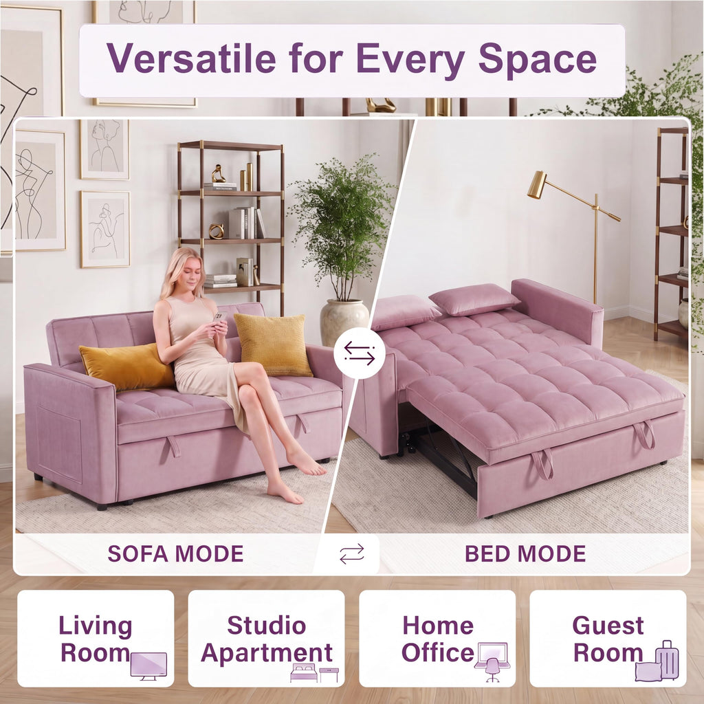 Pink Velvet Convertible Sleeper Sofa Bed V322878