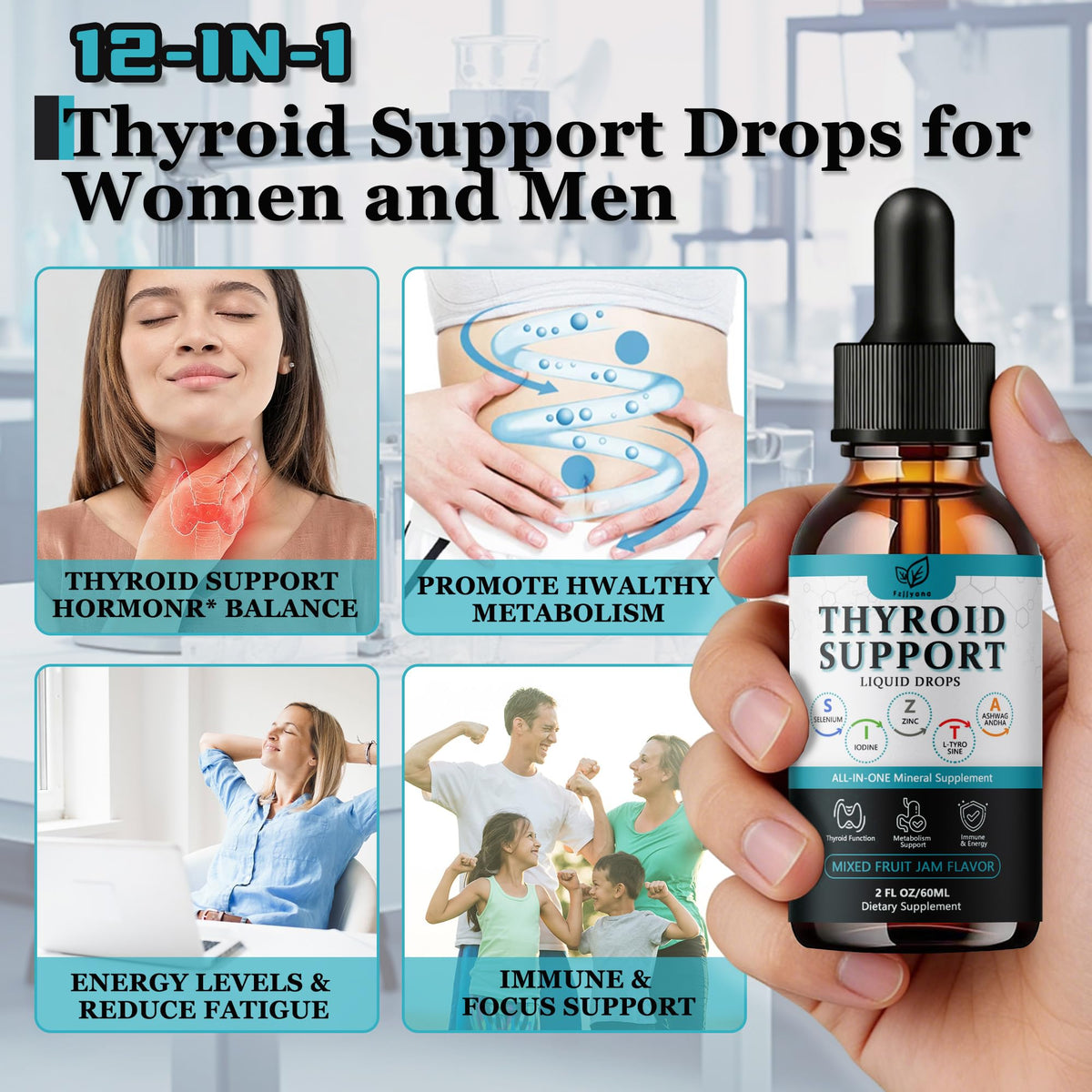Liquid Thyroid Support Drops with Selenium Zinc Iodine L-Tyrosine Ashwagandha R447747