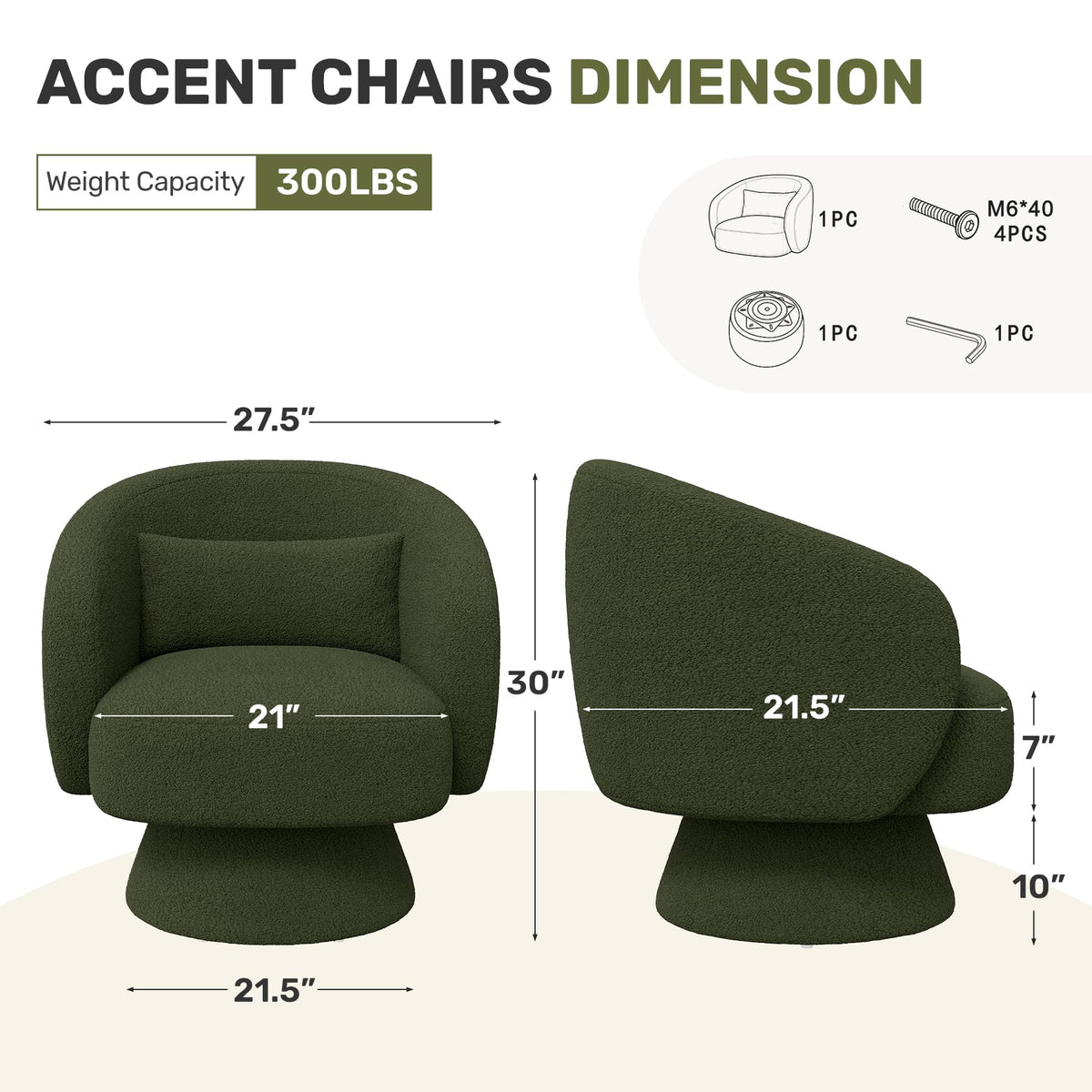 Green Set of 2 Swivel Barrel Accent Chairs S471708