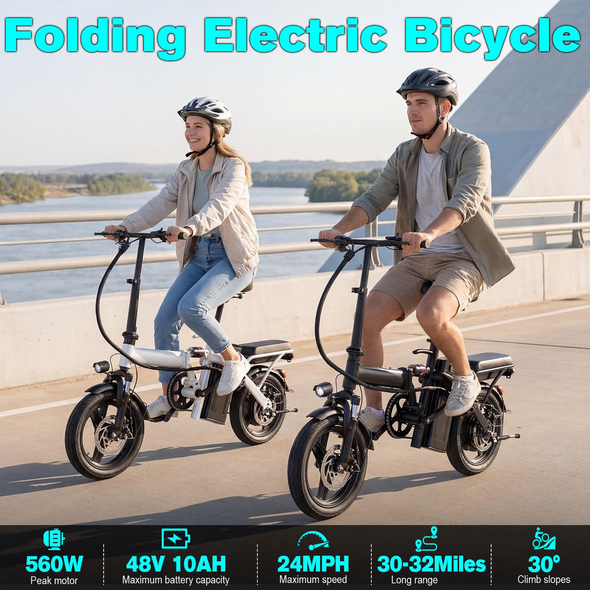 560W Motor 24MPH 32 Miles Range 48V 10Ah Battery 14" Foldable Electric Bike with Basket N167